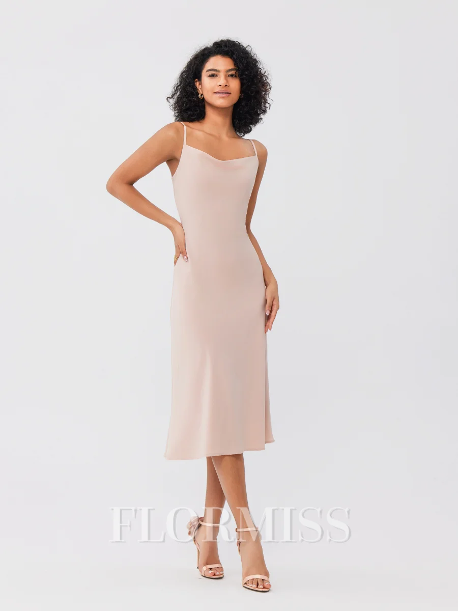 Sheath Charmeuse Ruched Spaghetti Ermeløs Te-Lengde Brudepikekjoler