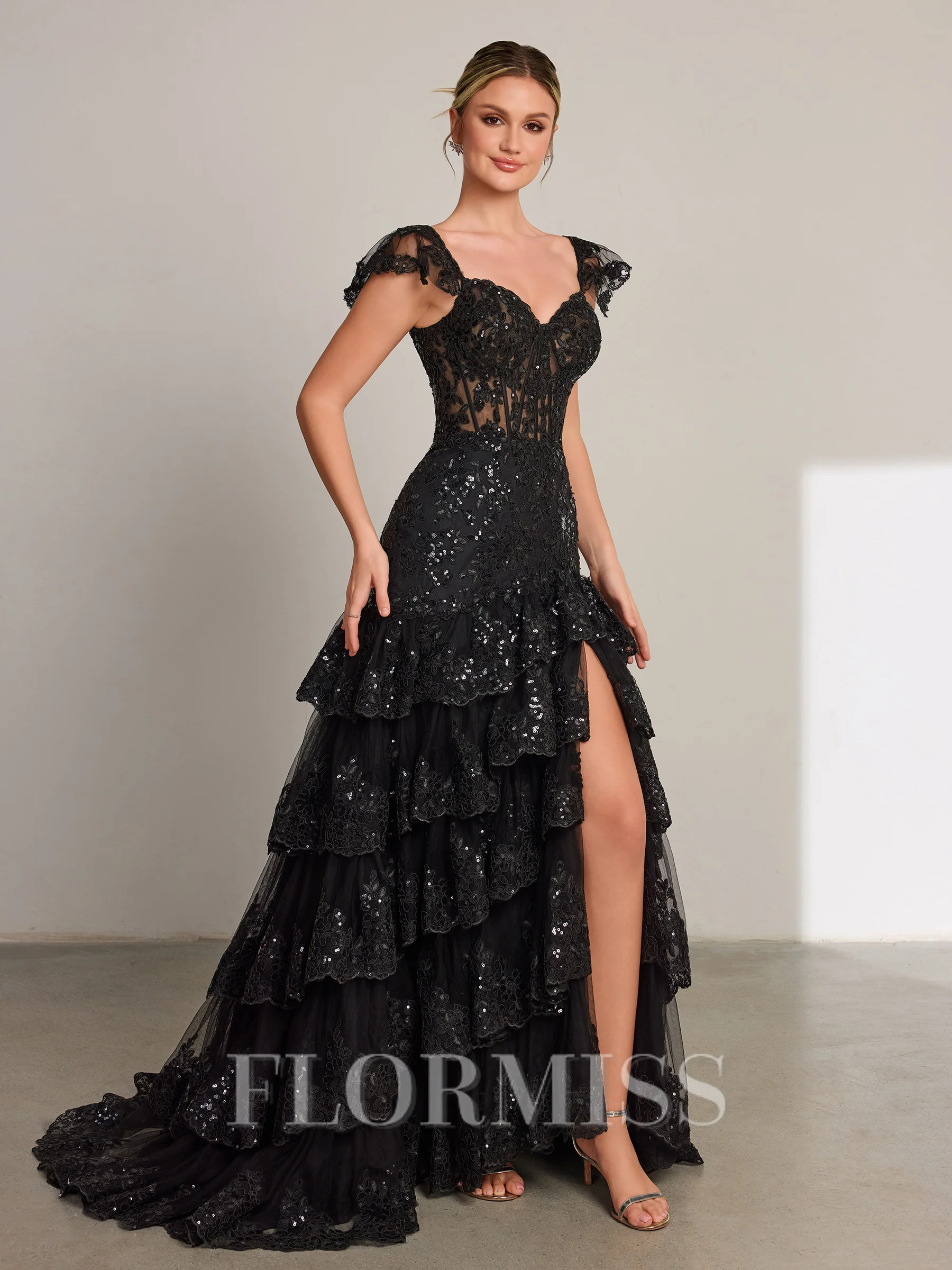 Sheath Sweetheart Applikasjoner Blonder Sweep/Børste train Tyll Korsett Kjole