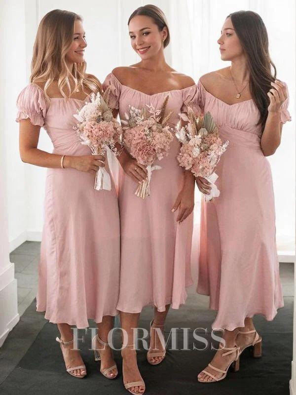 A-line kjole Sweetheart Te-Lengde Chiffong Brudepikekjoleres Med Volanger
