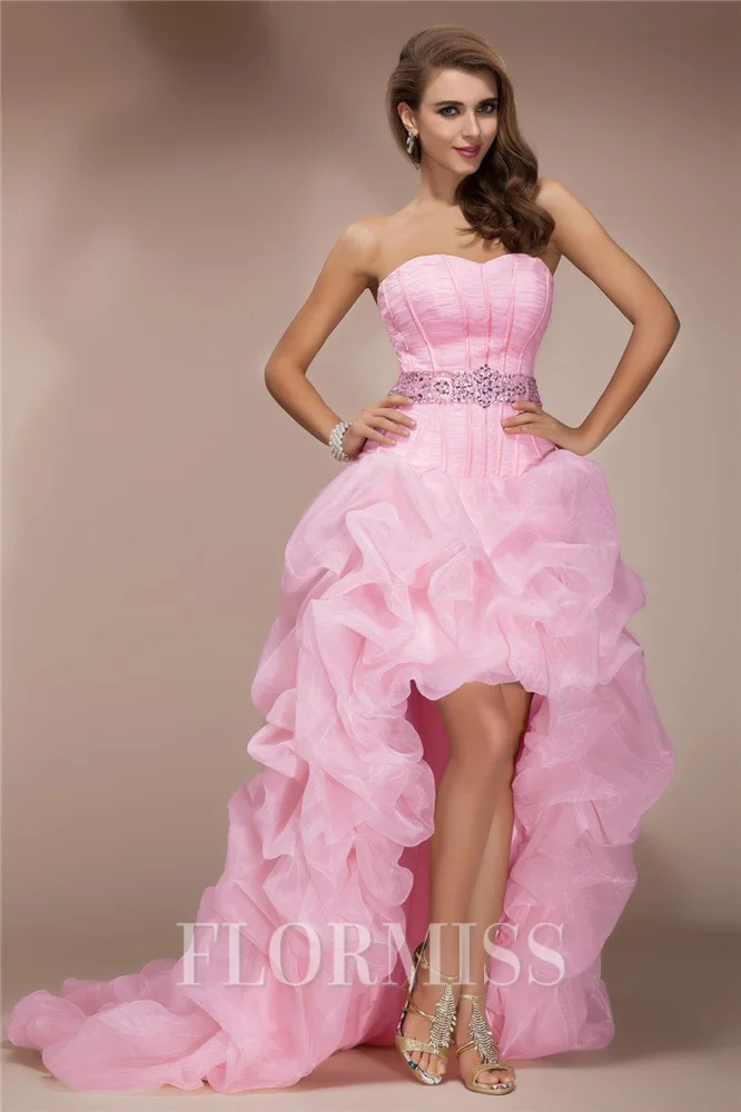 A-line kjole Sweetheart Asymmetrisk Organza Ballkjole Med Profilering