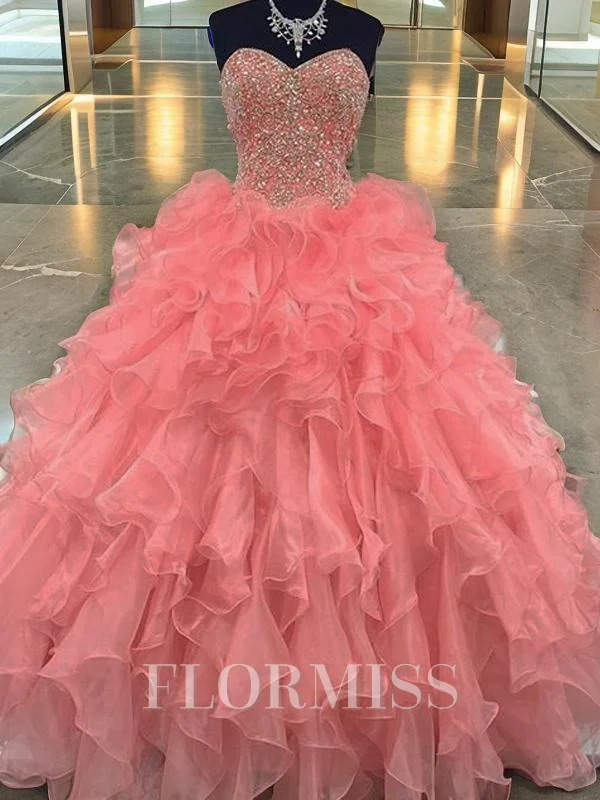 Ballkjole/Prinsesse Sweetheart Gulvlengde Organza Ballkjole Med Profilering