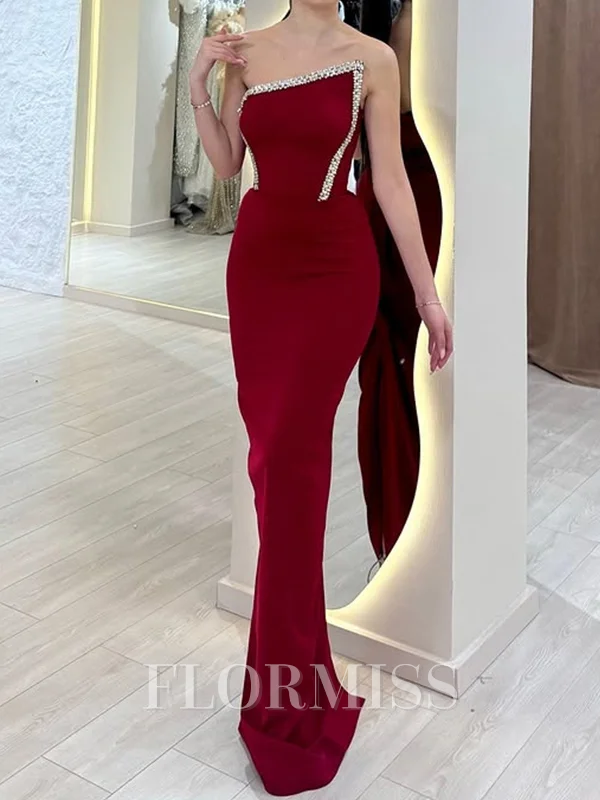 Sheath Rett Rhinen Stein Gulvlengde Strekk Crêpe Kjole