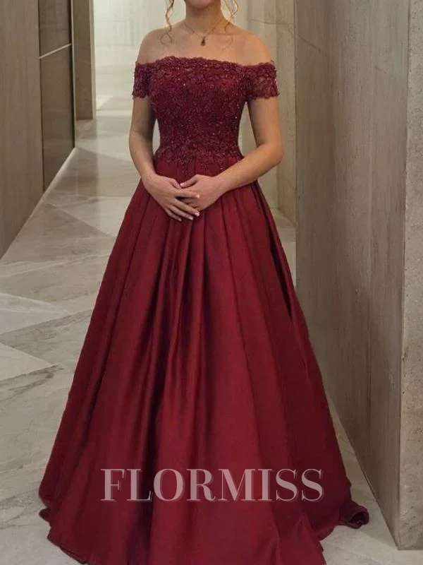 Ballkjole/Prinsesse Bare Skuldre Gulvlengde Satin Ballkjole Med Applikasjoner Blonder