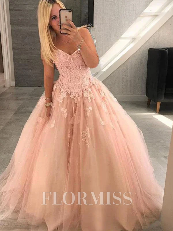 Ballkjole/Prinsesse Sweetheart Gulvlengde Tyll Ballkjole Med Applikasjoner Blonder