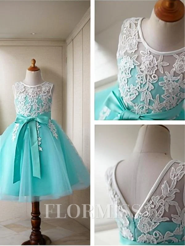 Ballkjole/Prinsesse Scoop Knelengde Tyll Blomsterjente Kjolees Med Belte/Sash