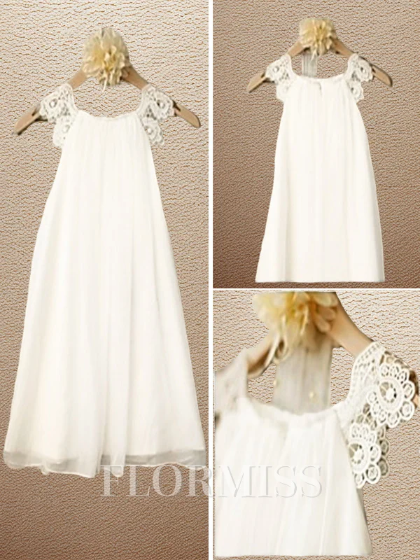 A-line kjole Scoop Te-Lengde Chiffong Blomsterjente Kjolees Med Blonder