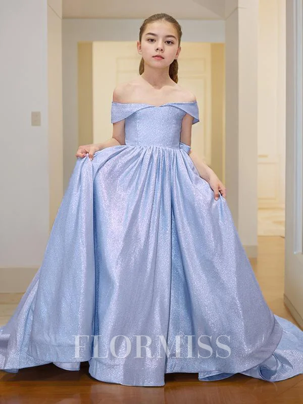 Ballkjole/Prinsesse Bare Skuldre Bane-tog Blomsterjente Kjolees Med Bue