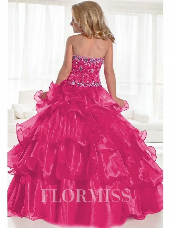 Ballkjole/Prinsesse Halterneck Gulvlengde Organza Blomsterjente Kjolees Med Rhinen Stein