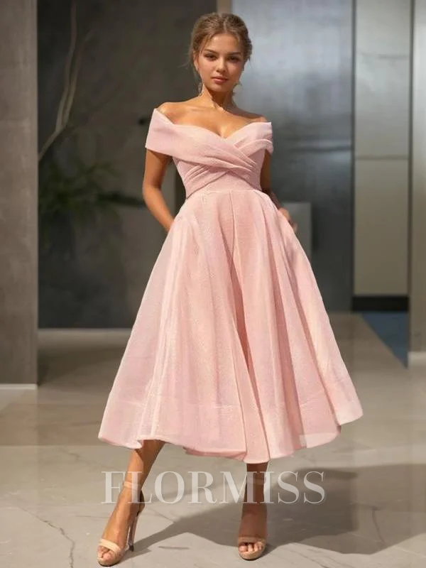 A-line kjole/princess Bare Skuldre Tea-length Homecoming Kjole Organza Material