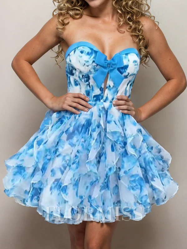 A-line kjole Sweetheart Volanger Kort/Mini Korsett Kjole