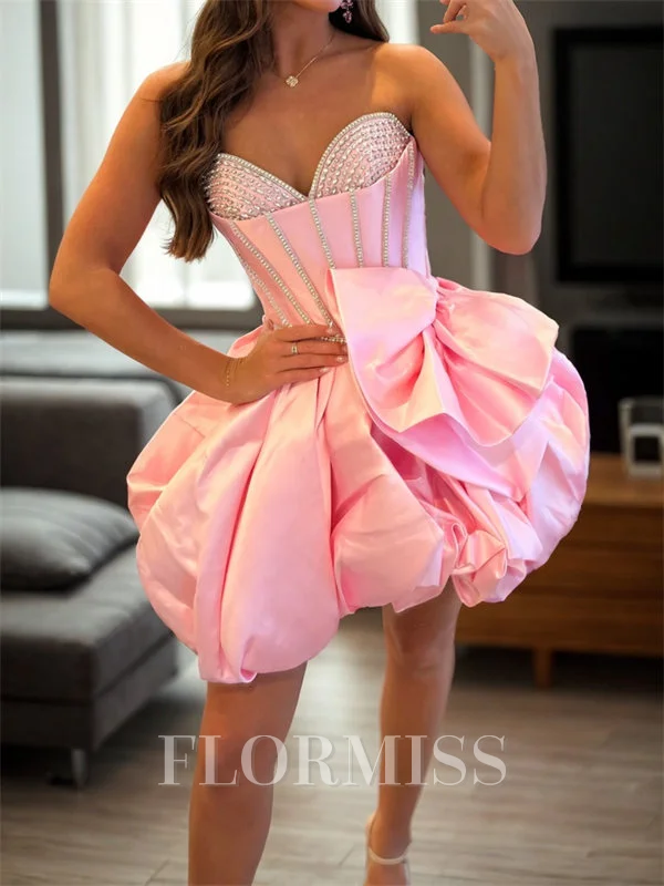 A-line kjole Sweetheart Volanger Kort/Mini Satin Korsett Kjole