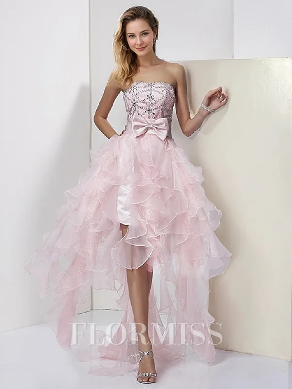 A-line kjole Stroppeløs Bue Asymmetrisk Organza Cocktail Kjole