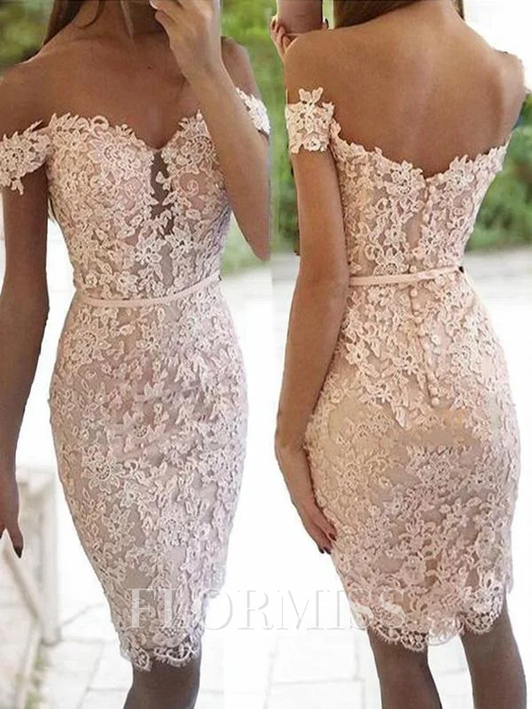 Sheath Bare Skuldre Knelengde Blonder Motekjoler