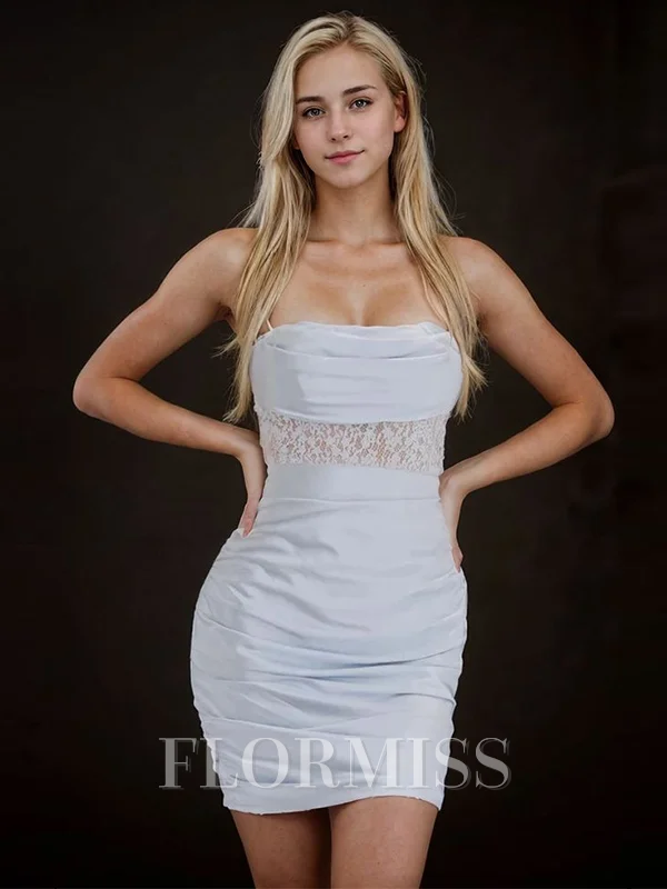 Sheath Rett Applikasjoner Blonder Kort/Mini Silkeeaktig Sateng Kjole