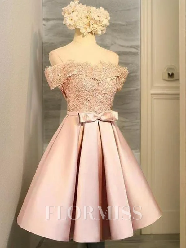 A-line kjole Bare Skuldre Kort/Mini Satin Motekjoler med Bue
