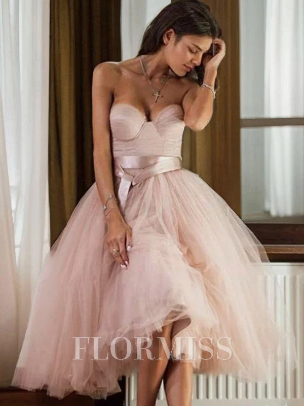 A-line kjole Sweetheart Te-Lengde Tyll Motekjoler med Belte/Sash