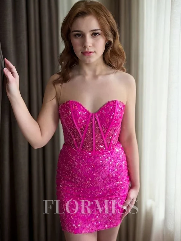 Sheath Sweetheart Paljett Kort/Mini Korsett Kjole