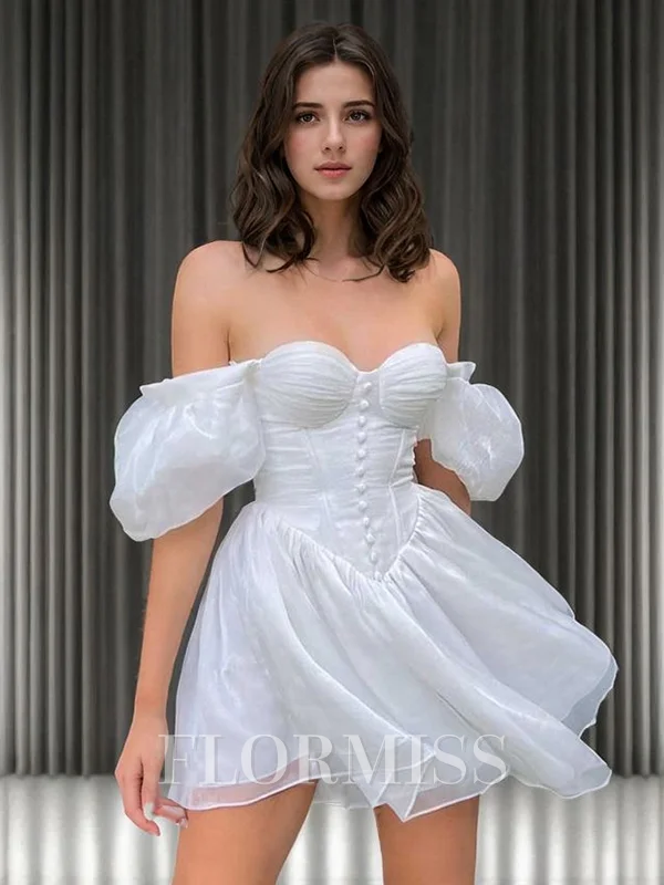 A-line kjole Sweetheart Volanger Kort/Mini Organza Kjole