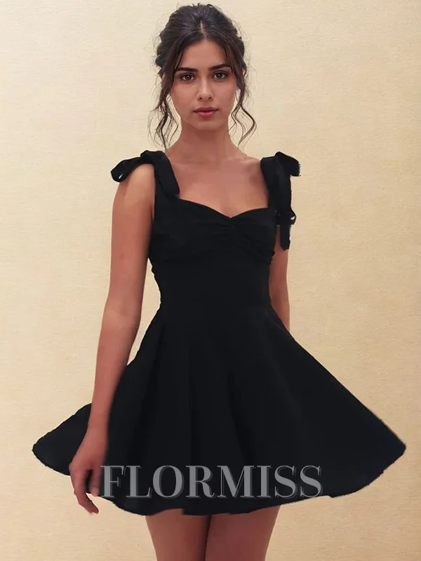 A-line kjole Stropper Bue Kort/Mini Strekk Crêpe Kjole