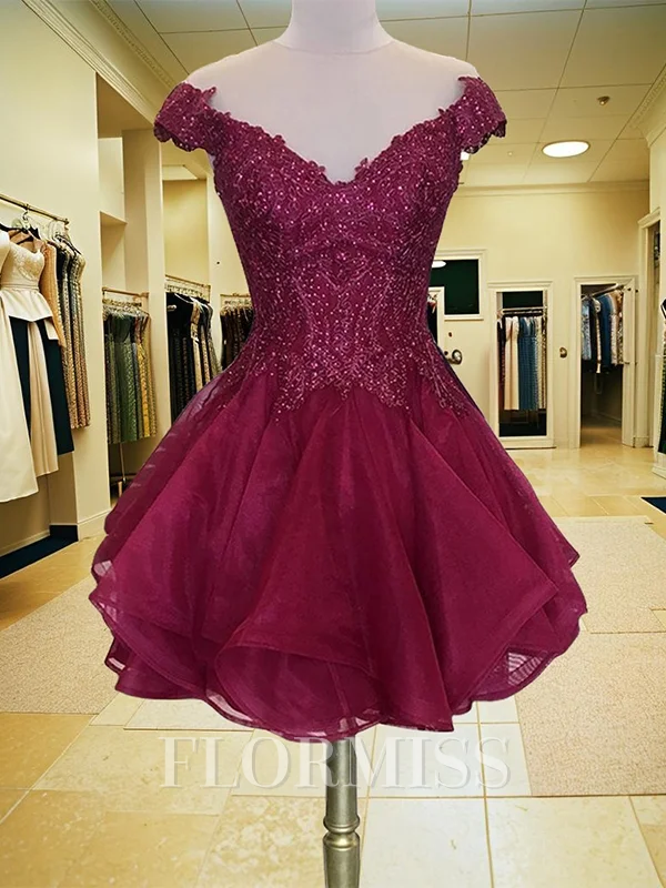 A-line kjole V-hals Kort/Mini Organza Motekjoler med Profilering