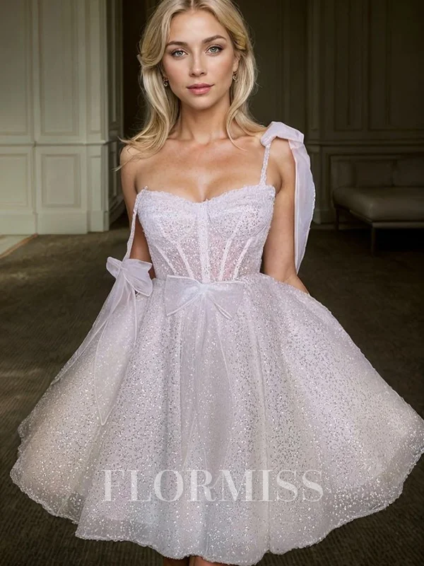 A-line kjole Sweetheart Paljett Kort/Mini Korsett Kjole