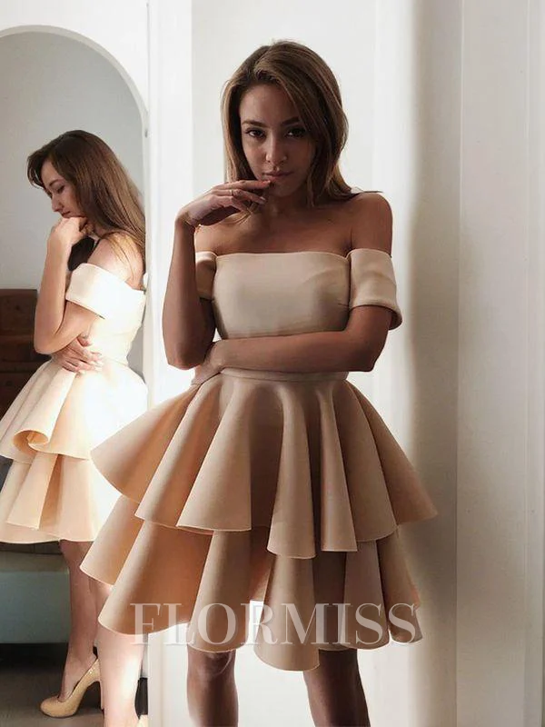 A-line kjole Bare Skuldre Kort/Mini Satin Motekjoler