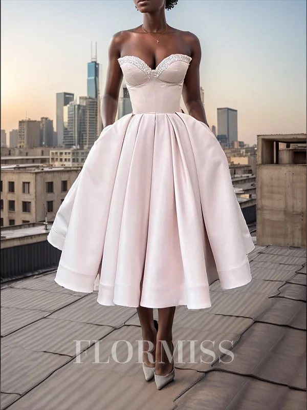 A-line kjole Sweetheart Paljett Te-Lengde Satin Kjole