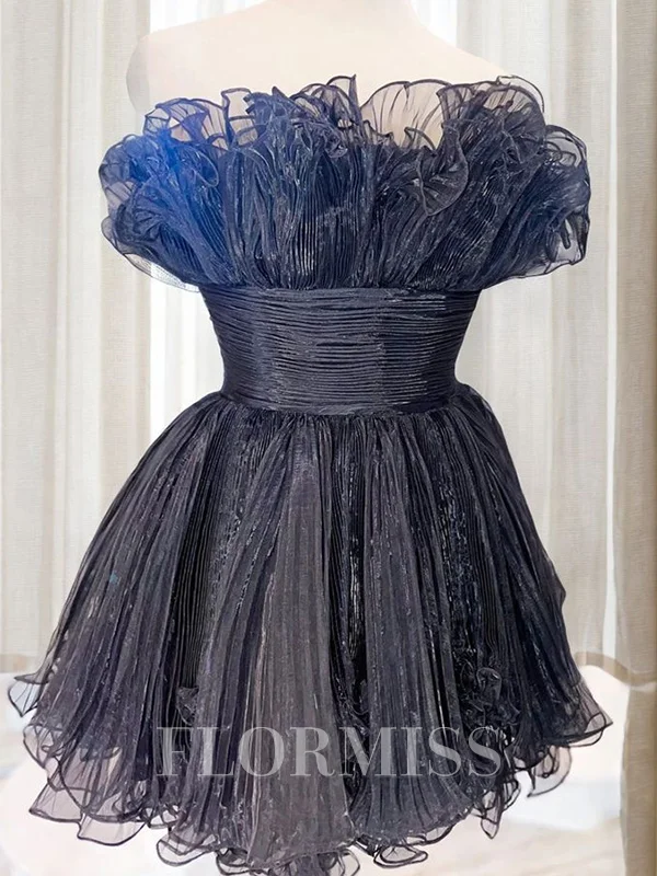 A-line kjole Rett Volanger Kort/Mini Organza Kjole