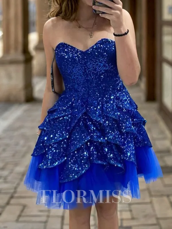 A-line kjole Sweetheart Paljett Kort/Mini Paljett Kjole