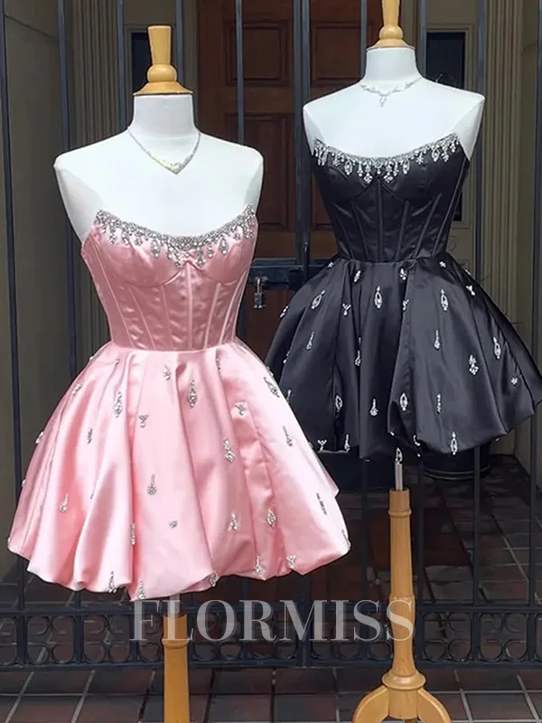 A-line kjole Rett Rhinen Stein Kort/Mini Satin Korsett Kjole