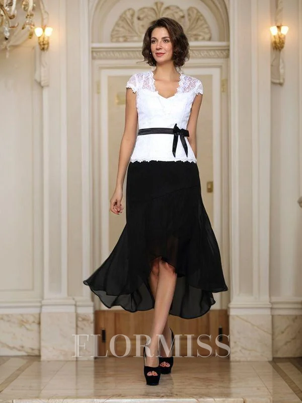 A-line kjole V-hals Asymmetrisk Chiffong Brudens Mor Kjolees Med Belte/Sash