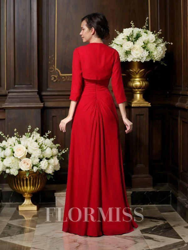 A-line kjole Spaghetti Gulvlengde Chiffong Brudens Mor Kjolees Med Profilering