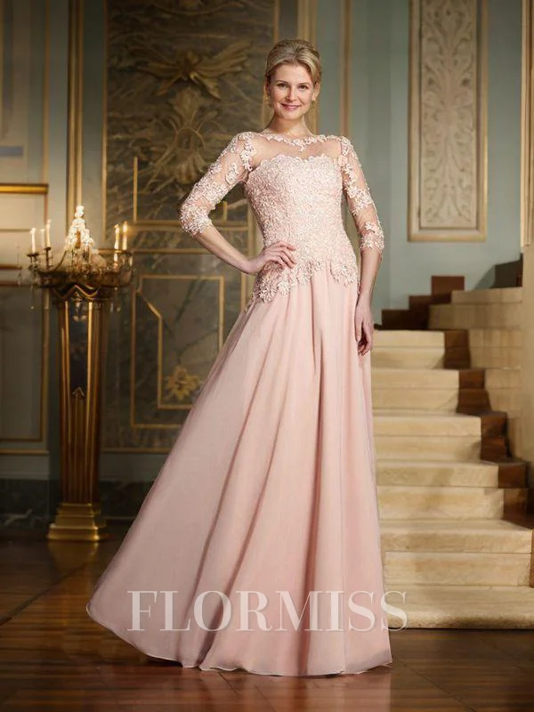 A-line kjole Scoop Gulvlengde Chiffong Brudens Mor Kjolees Med Applikasjoner Blonder
