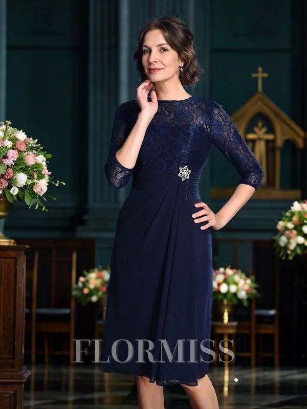 A-line kjole Juvel Knelengde Chiffong Brudens Mor Kjolees Med Blonder