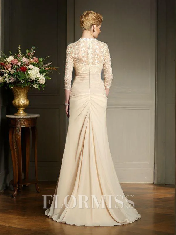 A-line kjole Sweetheart Sweep/Børste train Chiffong Brudens Mor Kjolees Med Blonder