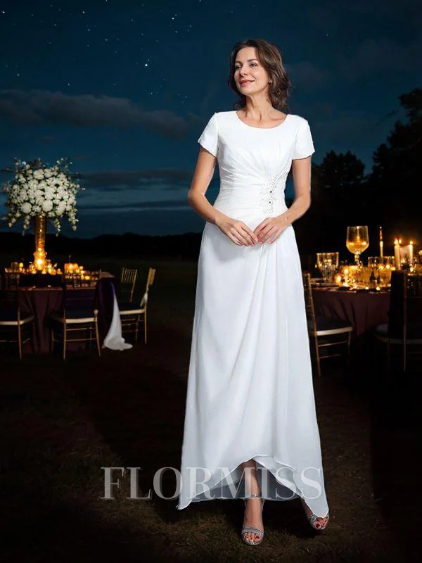 A-line kjole Scoop Asymmetrisk Chiffong Brudens Mor Kjolees