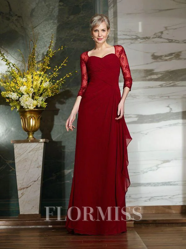 Sheath Sweetheart Gulvlengde Chiffong Brudens Mor Kjolees Med Blonder