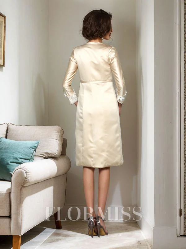 Sheath Torget Knelengde Satin Brudens Mor Kjolees Med Applikasjoner Blonder