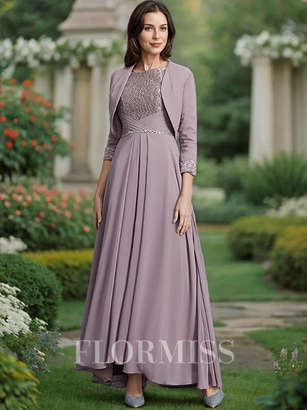 A-line kjole Scoop Asymmetrisk Chiffong Brudens Mor Kjolees