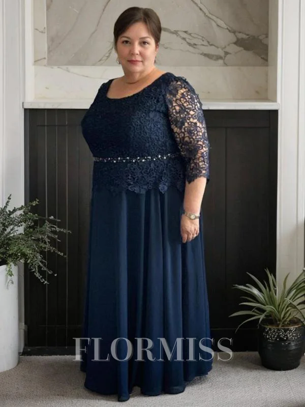 A-line kjole Scoop Gulvlengde Chiffong Brudens Mor Kjolees Med Blonder