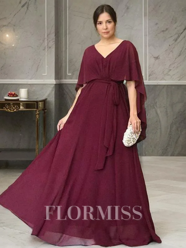 A-line kjole V-hals Gulvlengde Chiffong Brudens Mor Kjolees Med Belte/Sash