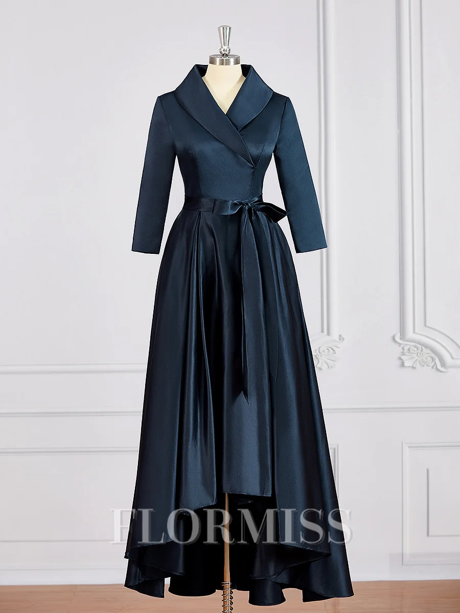 A-line kjole V-hals Asymmetrisk Satin Brudens Mor Kjolees med Belte/Sash