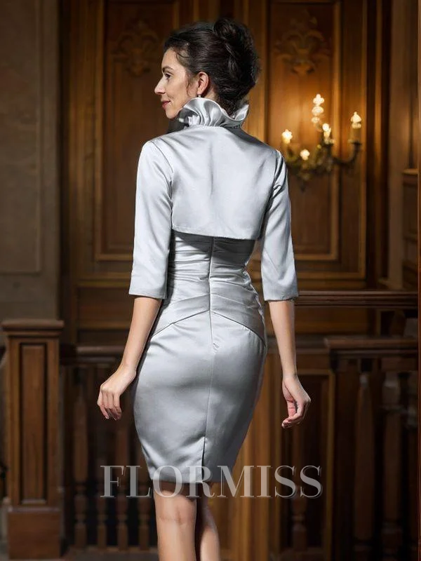 Sheath Sweetheart Kort/Mini Satin Brudens Mor Kjolees Med Profilering