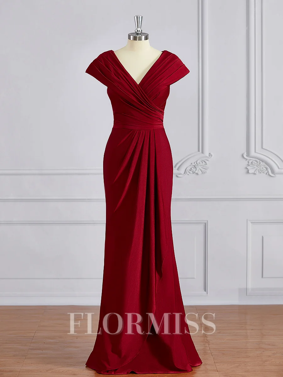 Sheath V-hals Gulvlengde Jersey Brudens Mor Kjolees med Volanger