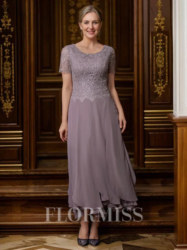 A-line kjole Scoop Ankel-Lengde Chiffong Brudens Mor Kjole med Blonder
