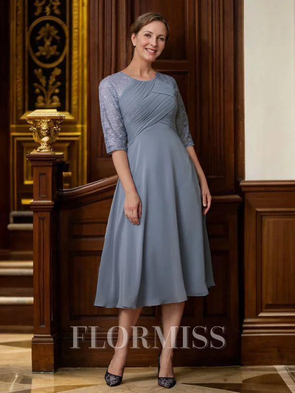 A-line kjole Scoop Te-Lengde Chiffong Brudens Mor Kjole med Blonder