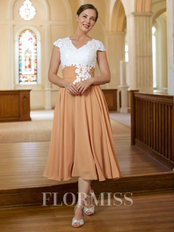 A-line kjole V-hals Te-Lengde Chiffong Brudens Mor Kjole med Blonder
