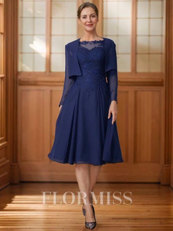 A-line kjole Scoop Knelengde Chiffong Brudens Mor Kjole med Blonder