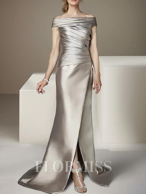 Sheath Satin Bare Skuldre Ermeløs Gulvlengde Brudens Mor Kjole