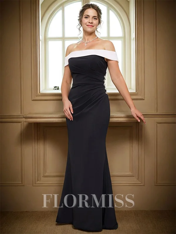 Sheath Bare Skuldre Gulvlengde Strekk Crêpe Brudens Mor Kjole